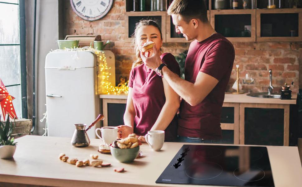 Karinear Plaque De Cuisson En Vitrocéramique - Cuisinière électrique De 60 Cm, Table De Cuisson En Verre Non Poli Noir Avec Bouton De Contrôle à 4 Zones 11 Karinear Plaque induction 4 foyer
