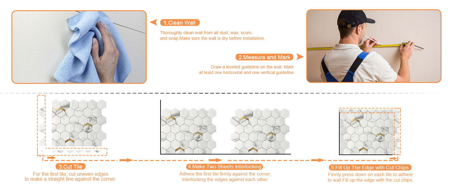 VAOVI Stick on Tiles Kitchen Hexagon Marble Self Adhesive Backsplash