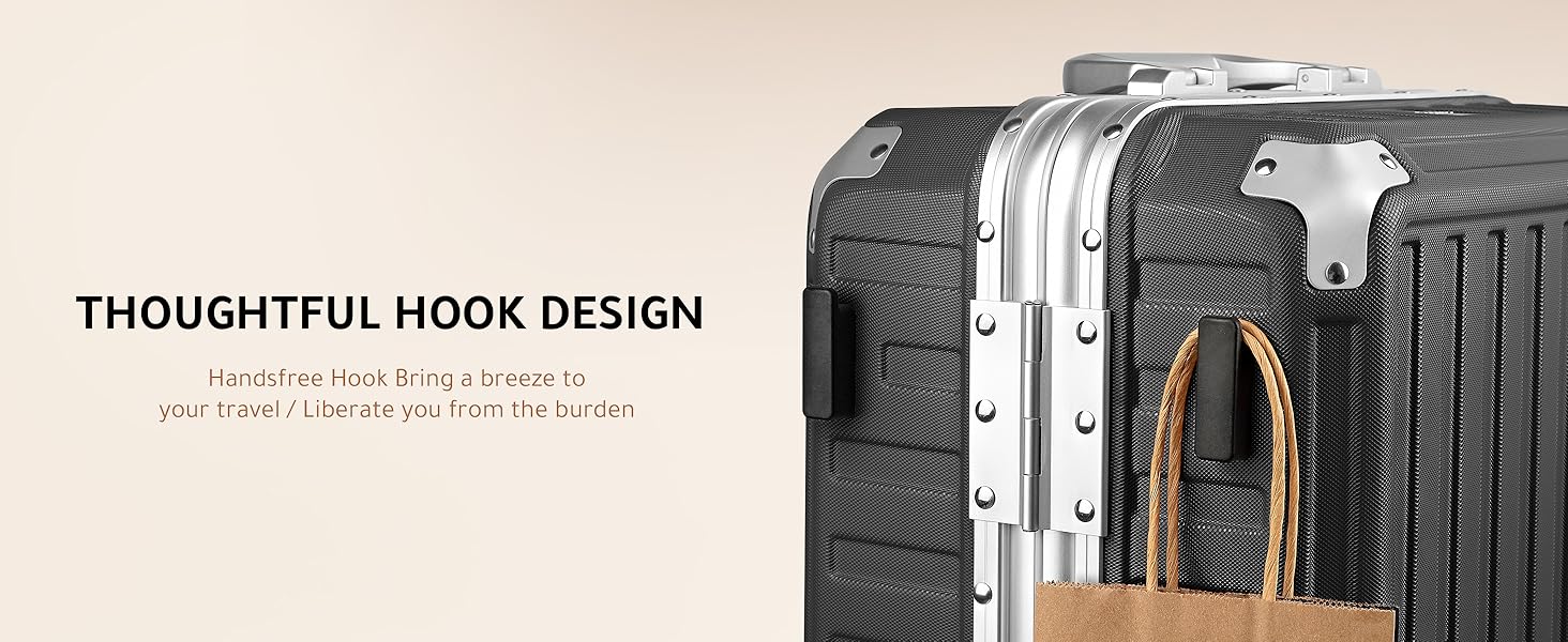 NO ZIPPER SPINNER LUGGAGE SUITCASE WITH HOOK CARRY ON SIZE
