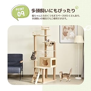 キャットタワー 宇宙船付き 猫タワー ファブリック 夏用 階段 つっぱり機能満載 61bttle1BWL.jpg_BO30,255,255,