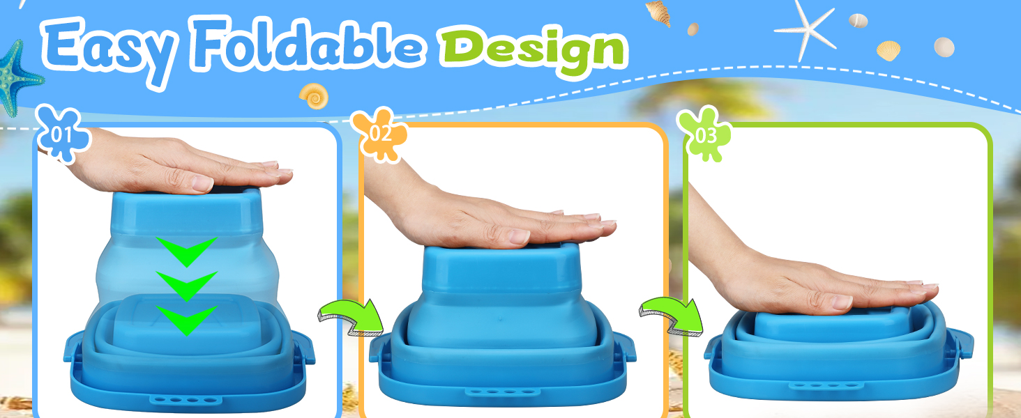 Jumbo Beach Sand Bucket Toy for Kids, 3L Collapsible Sandbox Pail, Easter Buckets, 3 Pack Tool