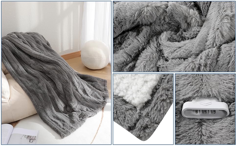 BILICOLOR Heated Blanket Electric Throw Luxury Faux Fur Fast Sherpa Heating Blanket