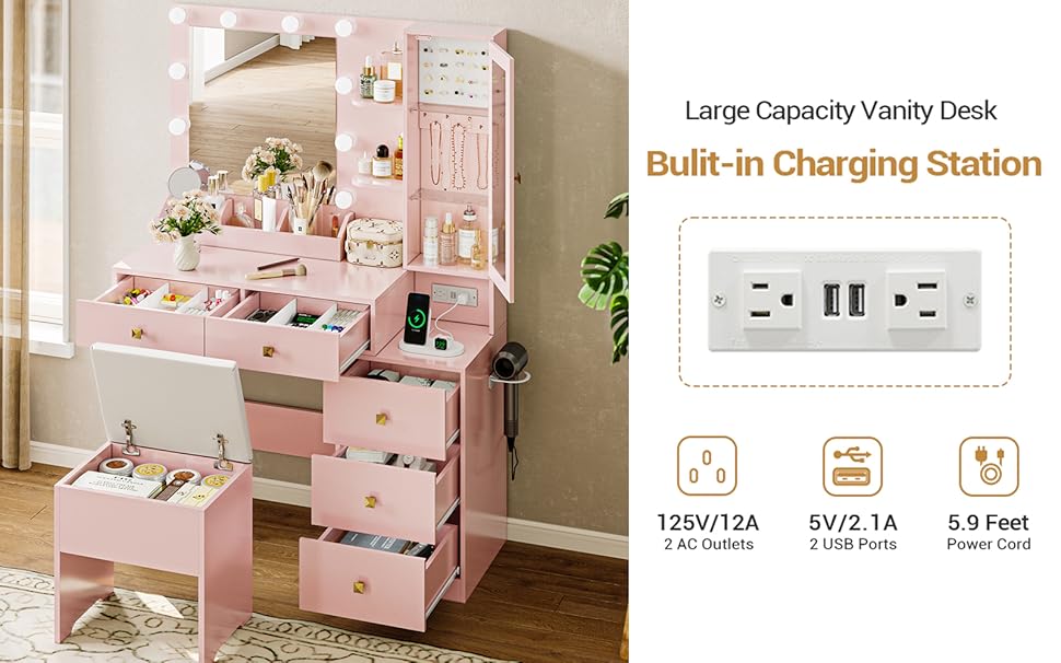 Vanity Mirror with Lights Desk