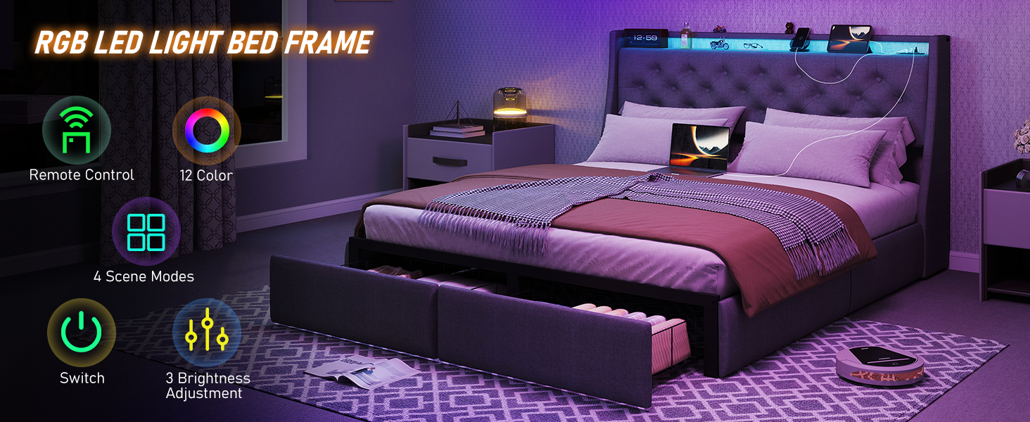 headboard is equipped with RGB LED lights