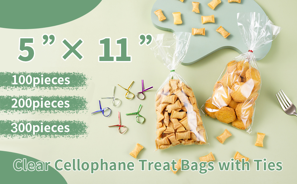 Nistar Cellophane Treat Bags with Twist Ties, 100pcs