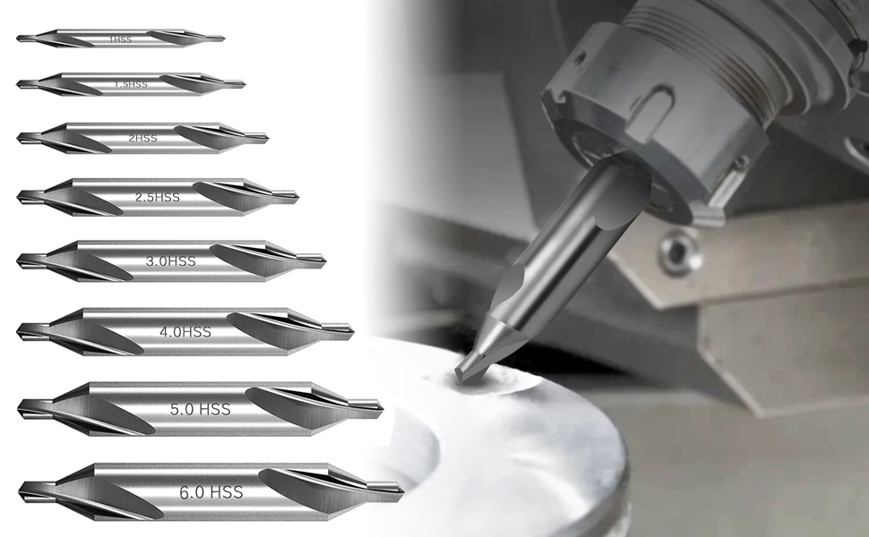 Saipe 8Pcs HSS Center Drill Bits Set 60Degree Angle Combined