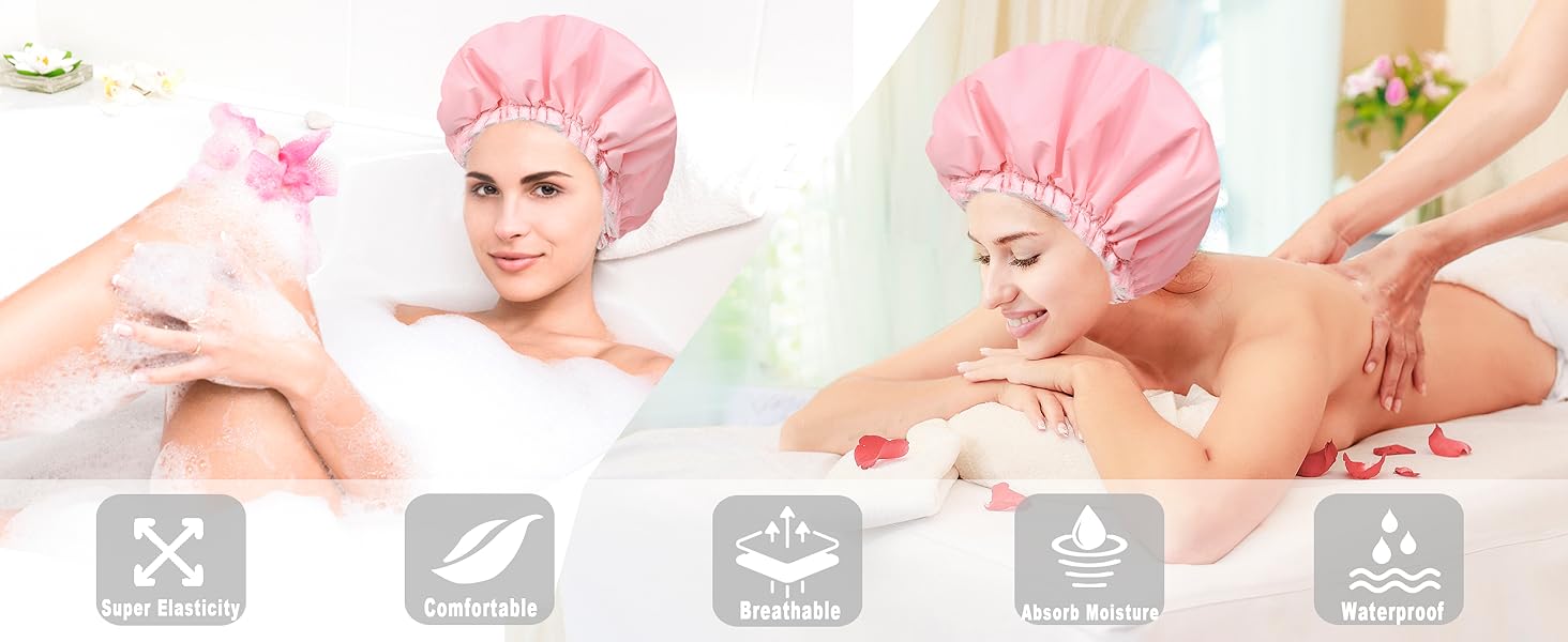 Terry Lined Shower Caps - Pink