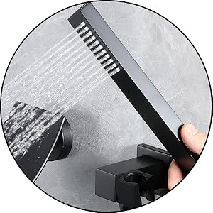 Mitigeur De Baignoire, Robinet De Baignoire Cascade, Robinet De Bain Mural, Encastrable Mitigeur De Douche Avec 1,5m Flexible De Douche En Acier Inoxydable, Douchette En Laiton, Noir, Style B 14 Bouton à Bascule