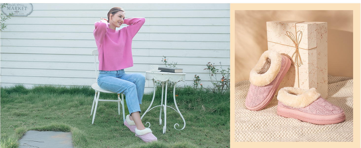 VeraCosy Ladies' Warm Knitted Faux Suede Memory Foam Moc Slippers 20 1