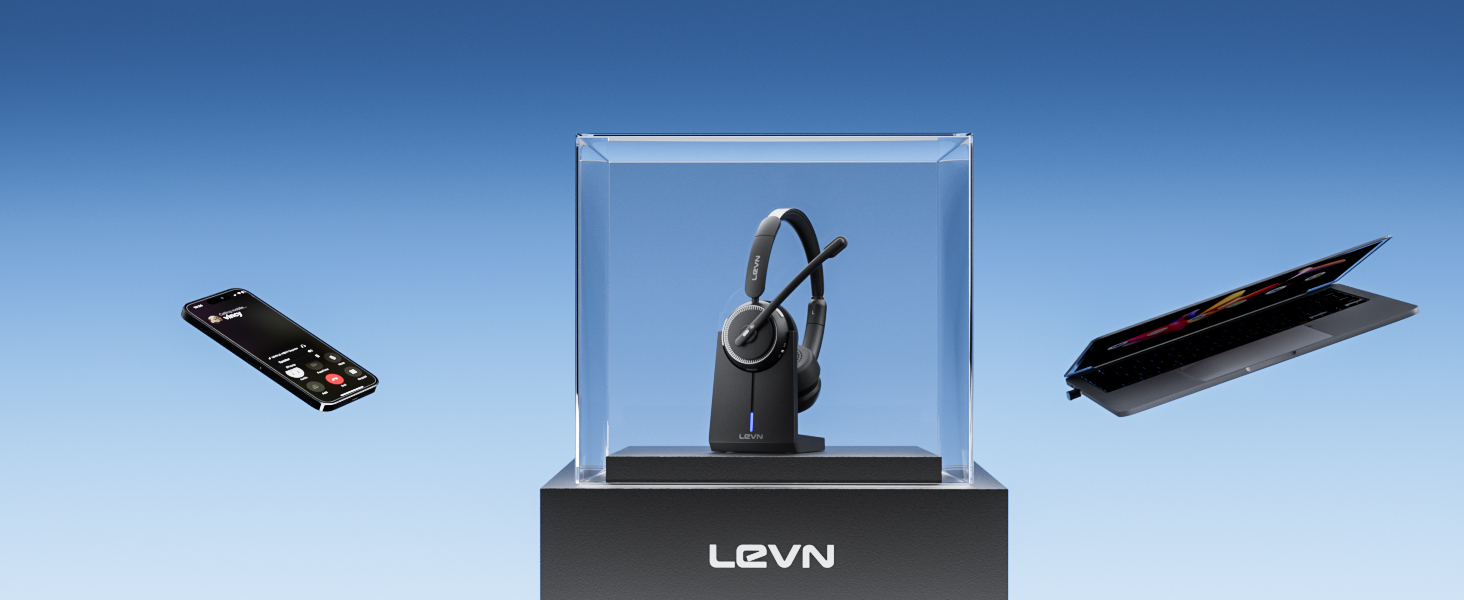 LEVN Wireless Headset with Mic for Work,Bluetooth Headset