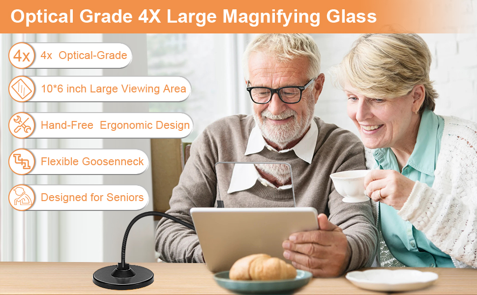 4X Magnifying Glass for Reading with Stand, 10"x6" 2 in 1