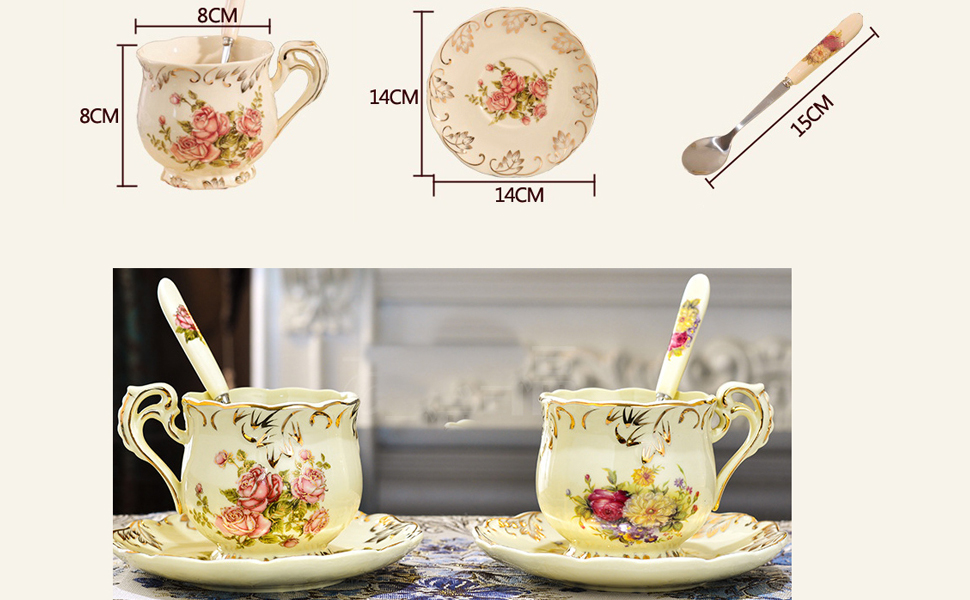 Tea Cups and Saucers (Flowers 8 oz), Floral Cup and Saucer Set, Vintage Tea Cup
