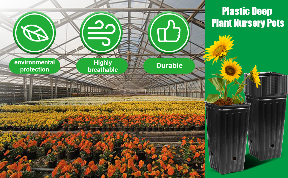 Barafat 50Pcs Plastic Deep Plant Nursery Pots, 7.9 Inch