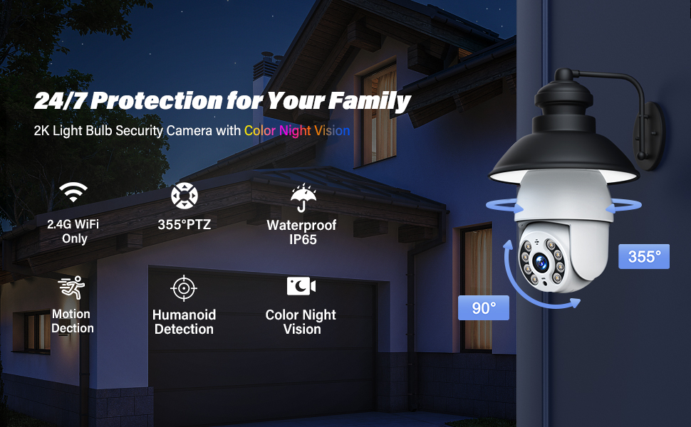 Topiacam 4MP Light Bulb Security Camera, 360° 2K Cameras Wireless 2