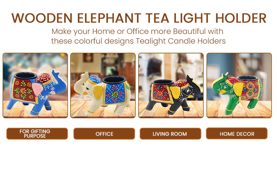 Buy JH Gallery Home Decor Handcrafted and Colorful Wooden Elephant Tea