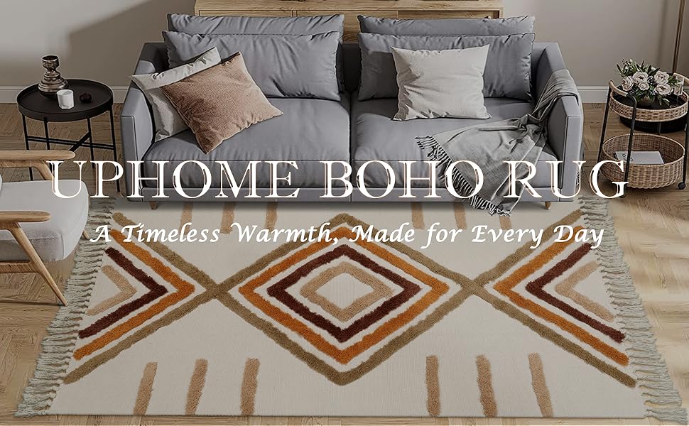 Uphome Boho Hallway Runner Rug 2'x6' Washable Woven Tufted