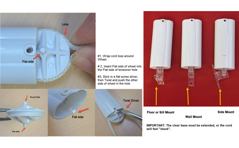 Universal Cord Tensioner Spring Loaded, White, 3Way