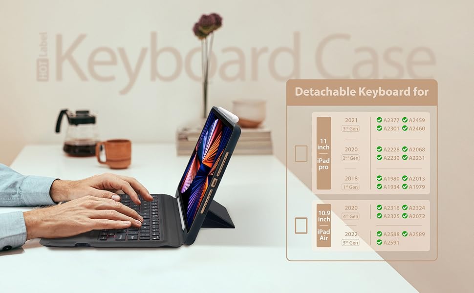 IXTRA Detachable Keyboard Case for iPad Pro 11 inch,Touchpad Keyboard