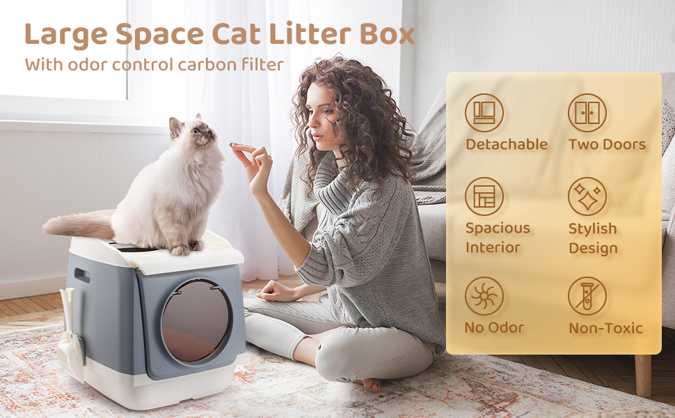 Biubiucat Foldable Cat Litter Box with Lid Enclosed Cat