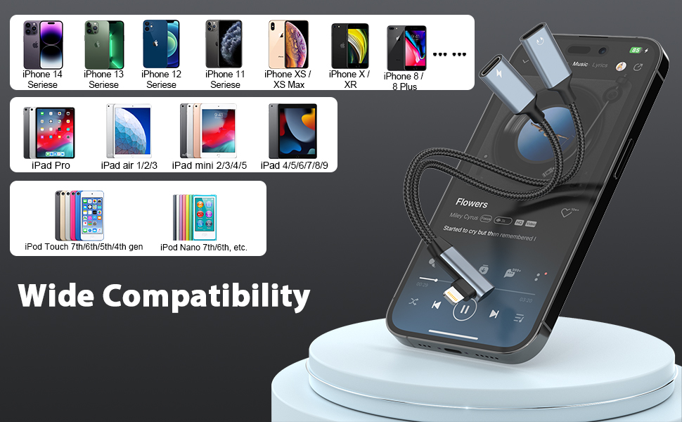 Dual Lightning Headphones Jack and Charger Adapter