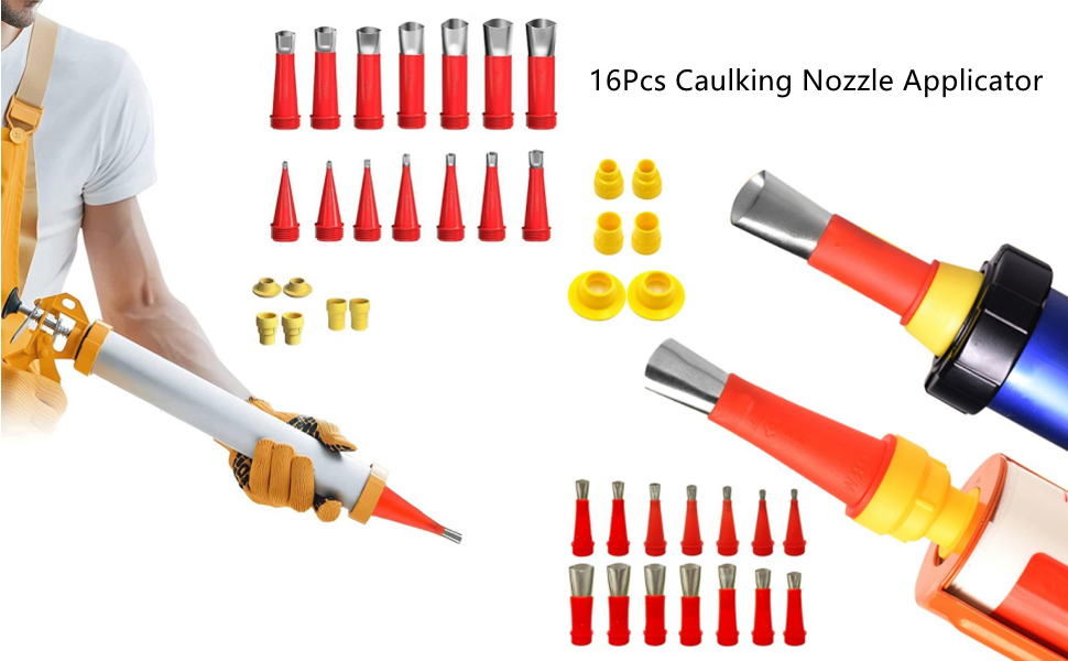 Caulking Nozzle Set, 16Pcs Caulking Nozzle Applicator, Stainless Steel