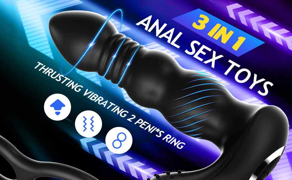 Thrusting Anal Vibrator Prostate Massager with 2 Vibrating Cock Ring, App & Remote