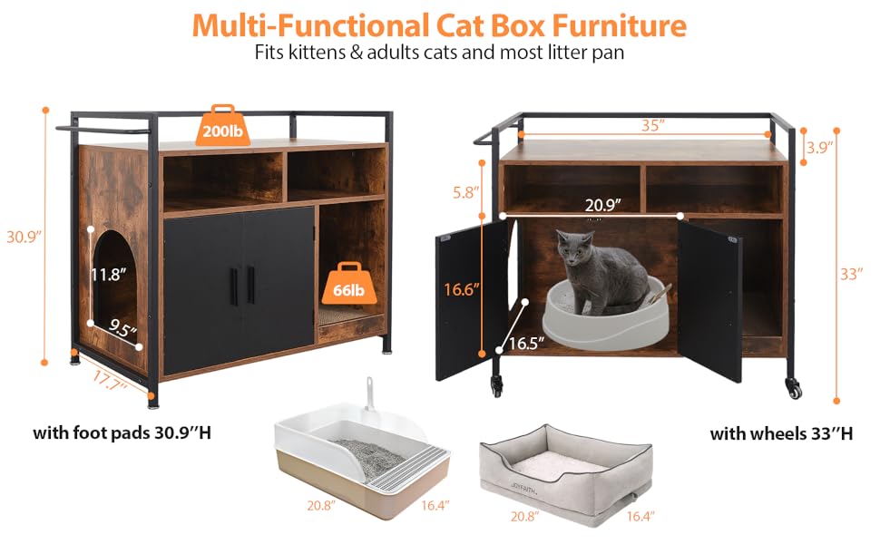 Edael Cat Litter Box Enclosure Large, Litter Box Furniture