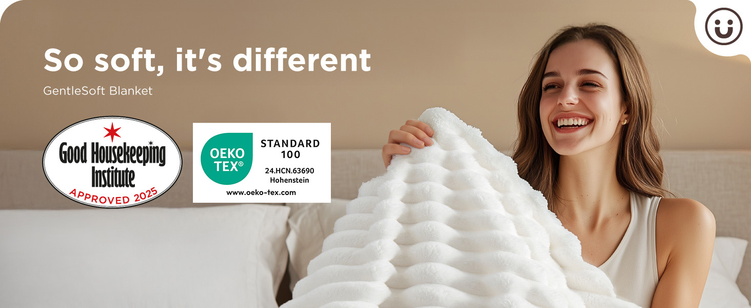 Text reads 'So soft, it's different'. Marketing images showing sustainable and eco-friendly product certifications including 'Target Zero' and 'Features BChain' logos.
