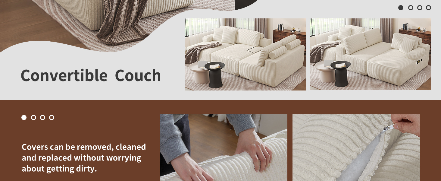 Convertible Couch Covers can be removed, cleaned and repalced