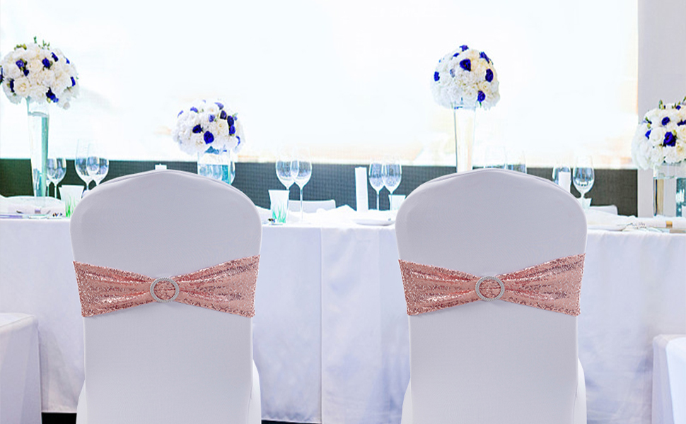 WENSINL All Sequin Rose Gold Chair Sashes 50 Pack, Rose