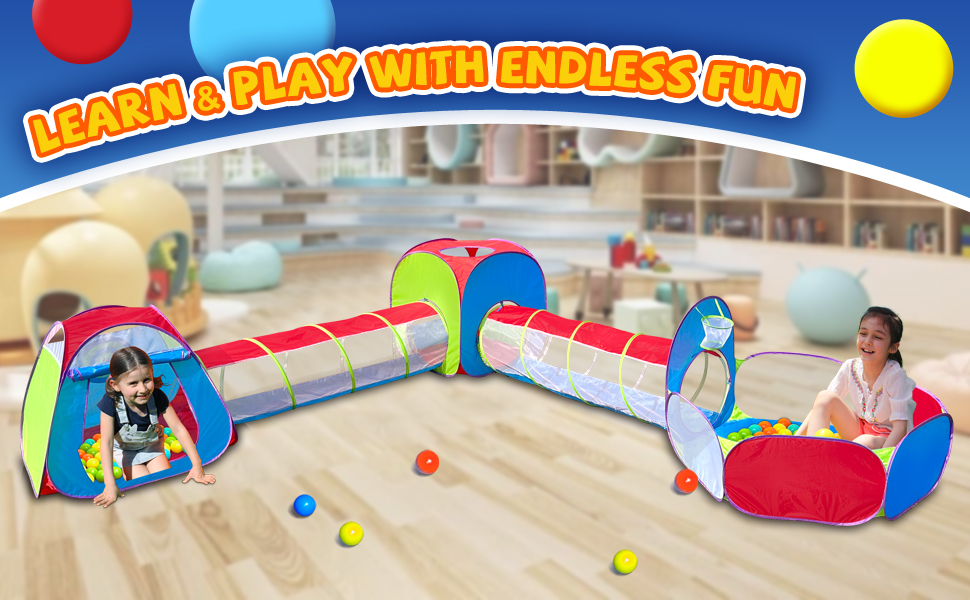 5 in 1 Pop Up Play Tent and Tunnel, Indoor/Outdoor Fun