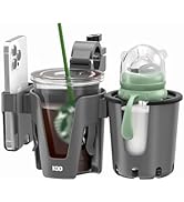 KDD Stroller Cup Holder with Phone Holder, 3-in-1 Removable Bottle Holder, 360 Degrees Rotation D...