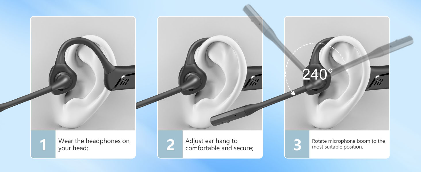 BANIGIPA Bluetooth Headset with Microphone, Open Ear Headphones with Noise Cancelling for Calling