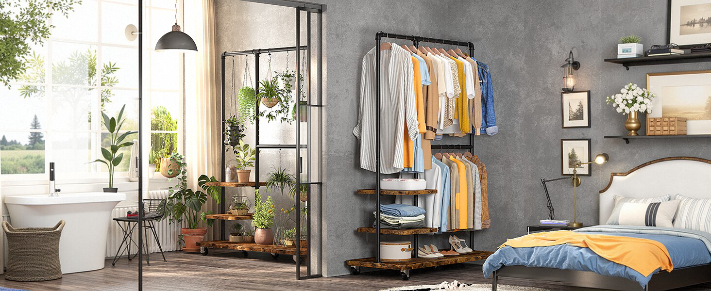 clothes rack with shelves