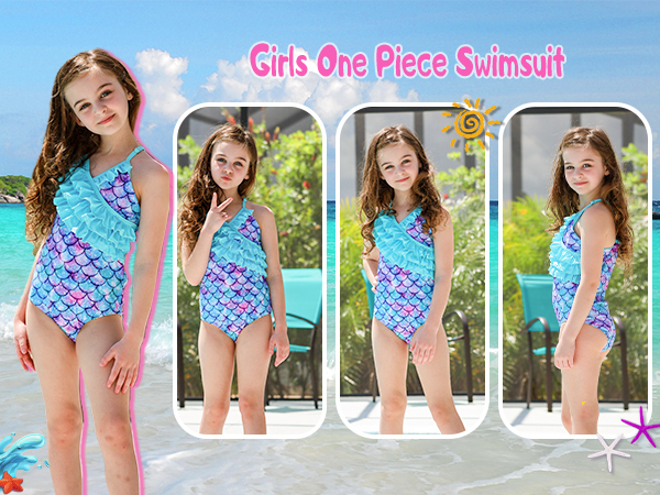 Amazon.com: Little Girls One Piece Swimsuit Ruffles Blue