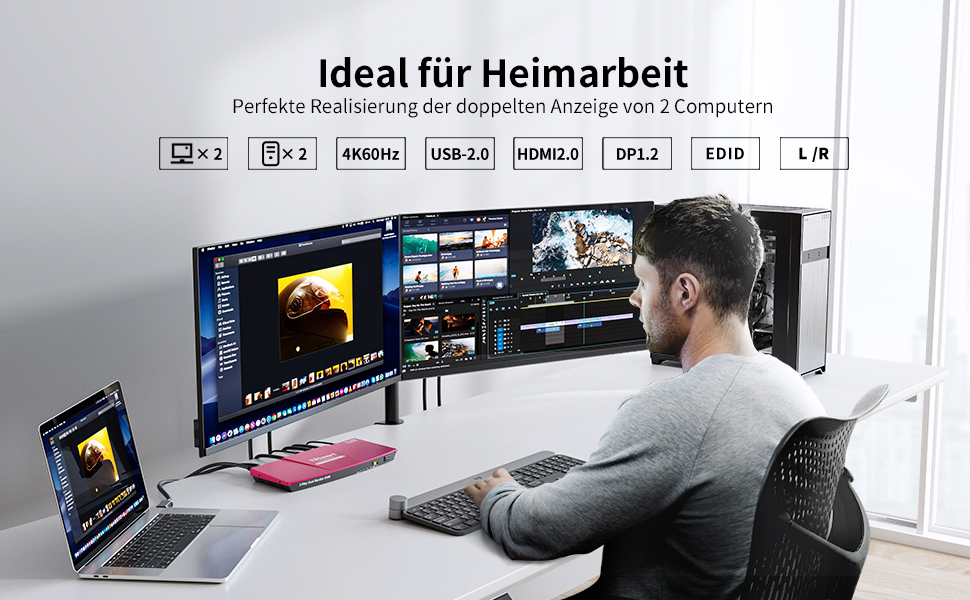 TESmart Dual Monitor 2x2 HDMI+DisplayPort KVM Switch 4K60Hz 444 Ultra HD 2 PC 2 Monitor