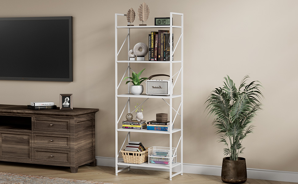 YITAHOME Bookcase 5 Tiers, Floor Standing Book Shelf, Wooden Shelf and