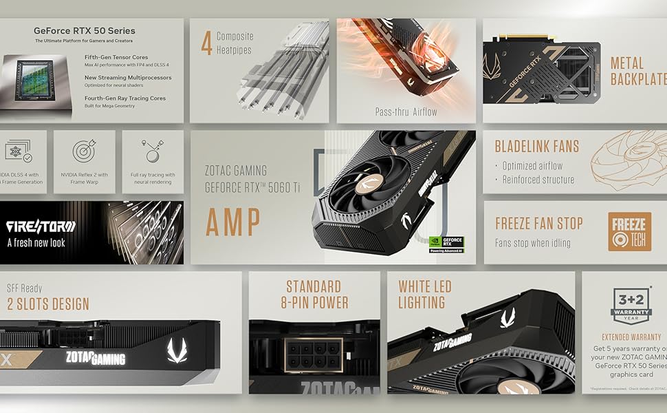 Zotac Gaming GeForce RTX 5060 Ti AMP Graphics Card For Content Creator, Gamer & Streamers