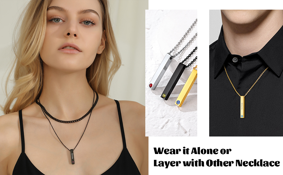 Stainless Steel Birthstone Necklace Name Chain for Men