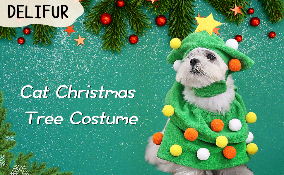 DELIFUR Cat Christmas Tree Costume Pet Christmas Costume