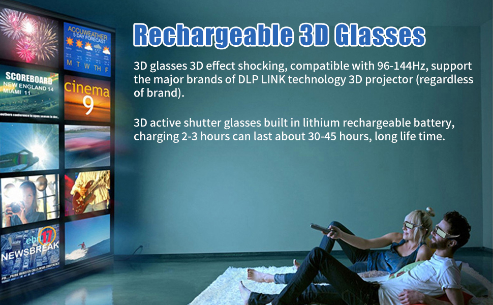 GOWENIC DLP Link 3D Glasses, Rechargeable 3D Active Shutter Glasses for All DLP Link