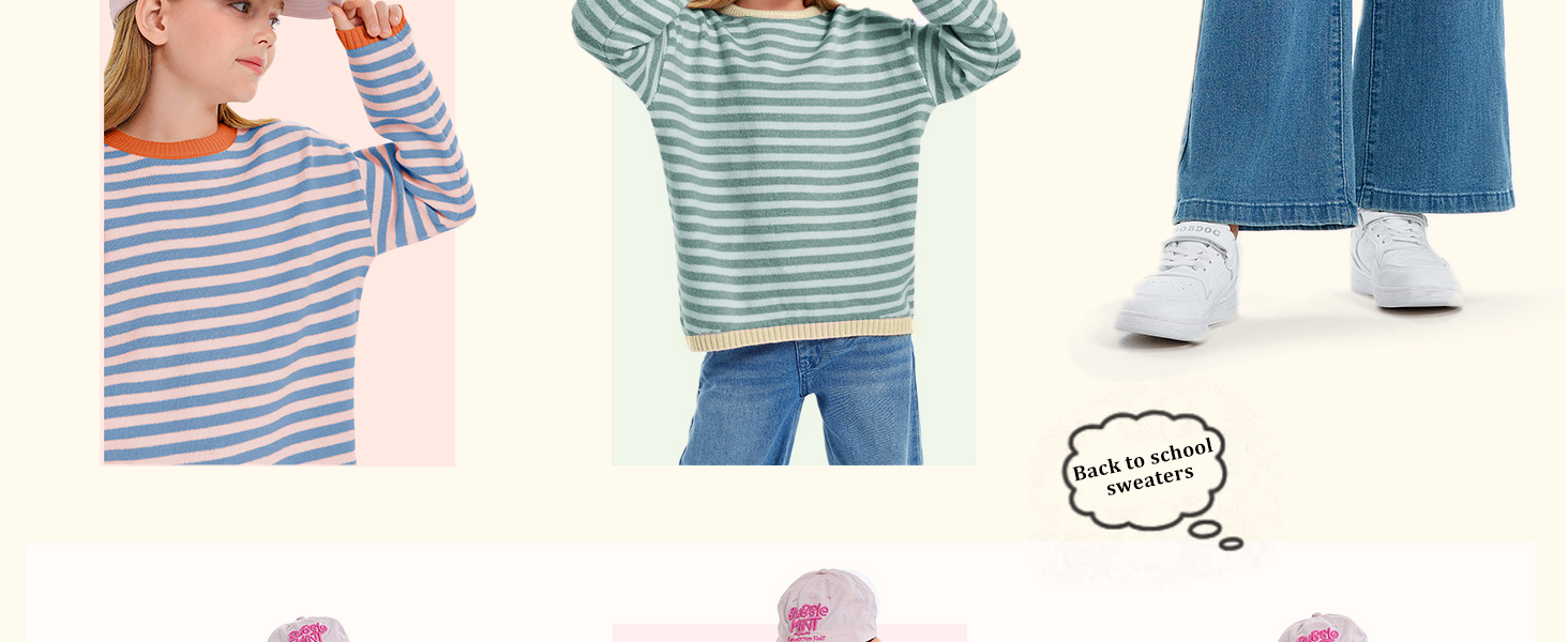 Girls Sweater Casual Long Sleeve Crewneck Striped Color Block Knit Pullover Tops