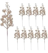 Ciieeo 10Pcs Artificial Berries Branches Glitter Berry Stems Christmas Flower Picks for Wreath Xm...