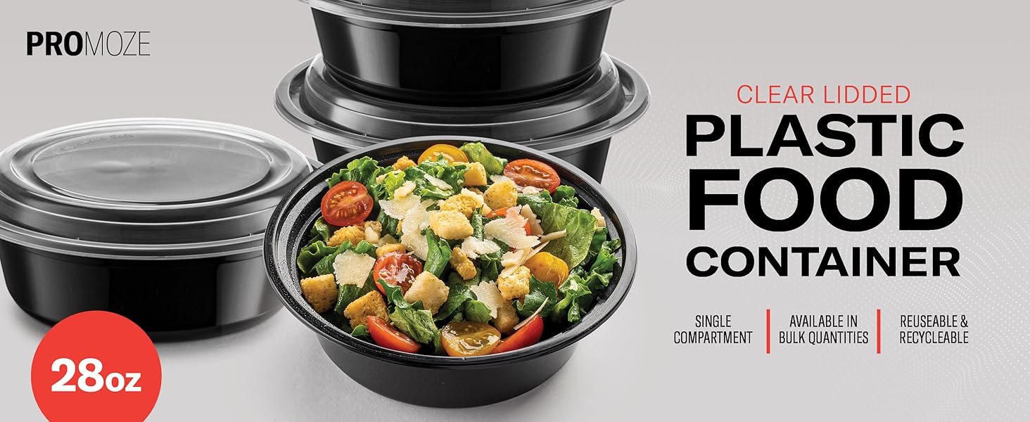 promoze 28 oz round plastic food containers clear lid food grade leak proof microwave safe food prep