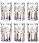 Kingrol 6 Pack 12 oz Romantic Water Glasses, Rainbow Drinking Glasses Tumblers, Vintage Glassware...