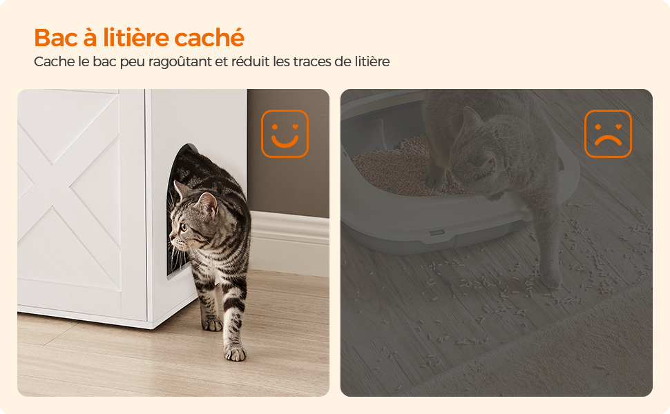 Feandrea Maison De Toilette Chat, Meuble Litière Chat, Avec Séparateur Amovible, Cache-litière Pour Chat, Table, 80 X 53 X 50 Cm, Blanc Par SONGMICS 17 1