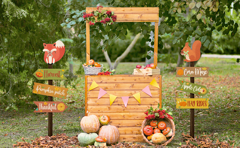 Outdoor Fall Decorations for Home, Wooden Squirrel Fox Fall Yard Stakes for