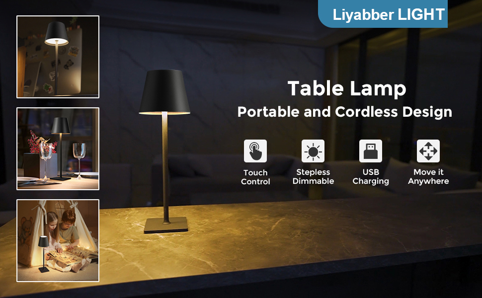 Liyabber Rechargeable Cordless LED Table Lamp Dimmable Desk Lamp