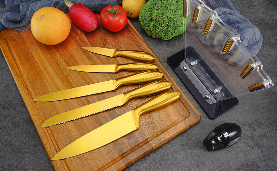 Non-Stick Coating Knives & Acrylic Stand 7 Pcs Set