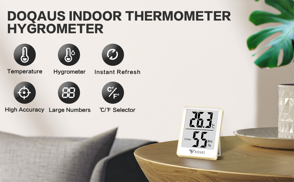 DOQAUS Room Thermometers Indoor, Mini Indoor Thermometer Room